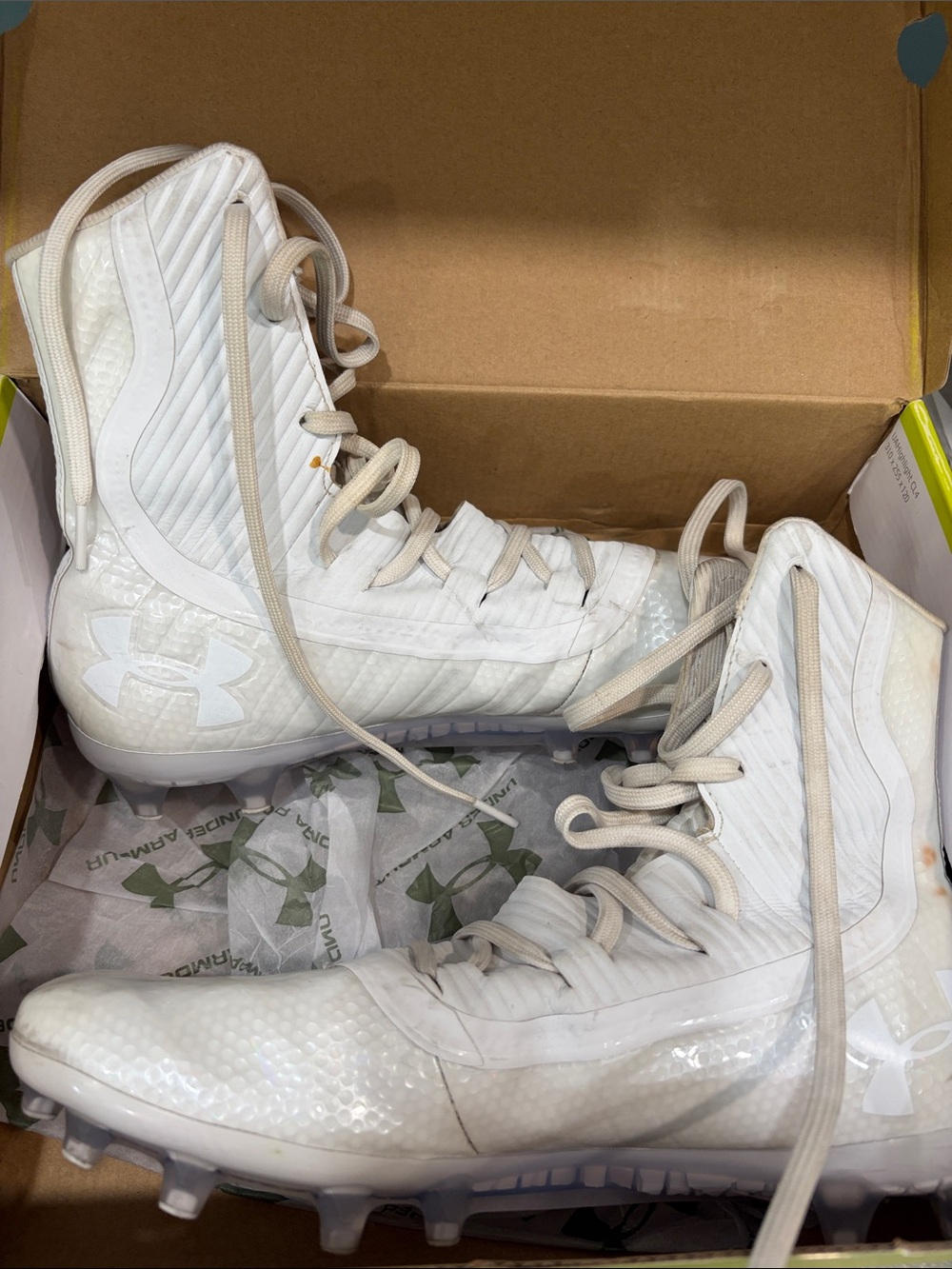 Under Armour White High-Top Athletic Cleats with Cream Laces